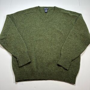 Lands' End 100% Wool Vintage V-neck pullover sweater Hunter Green XL